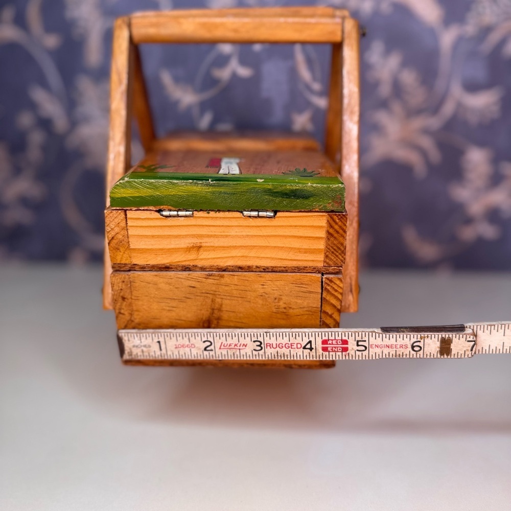 Vintage Mexican Folk Art Two Tier Wooden Sewing Box - Picture 11 of 13